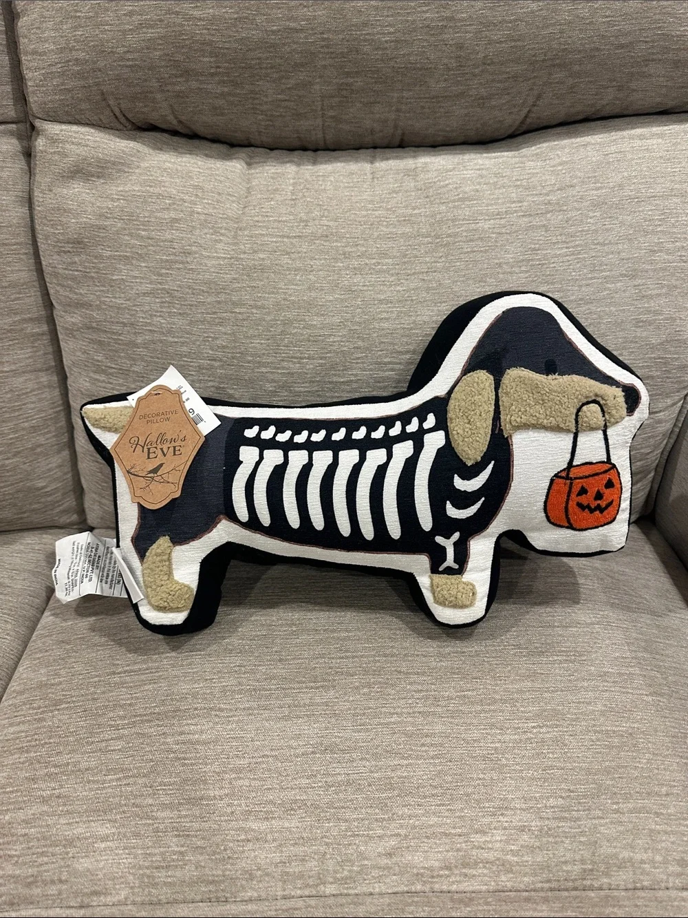NWT Hallows Eve Skeleton Dachshund Halloween Throw Pillow Wiener Dog